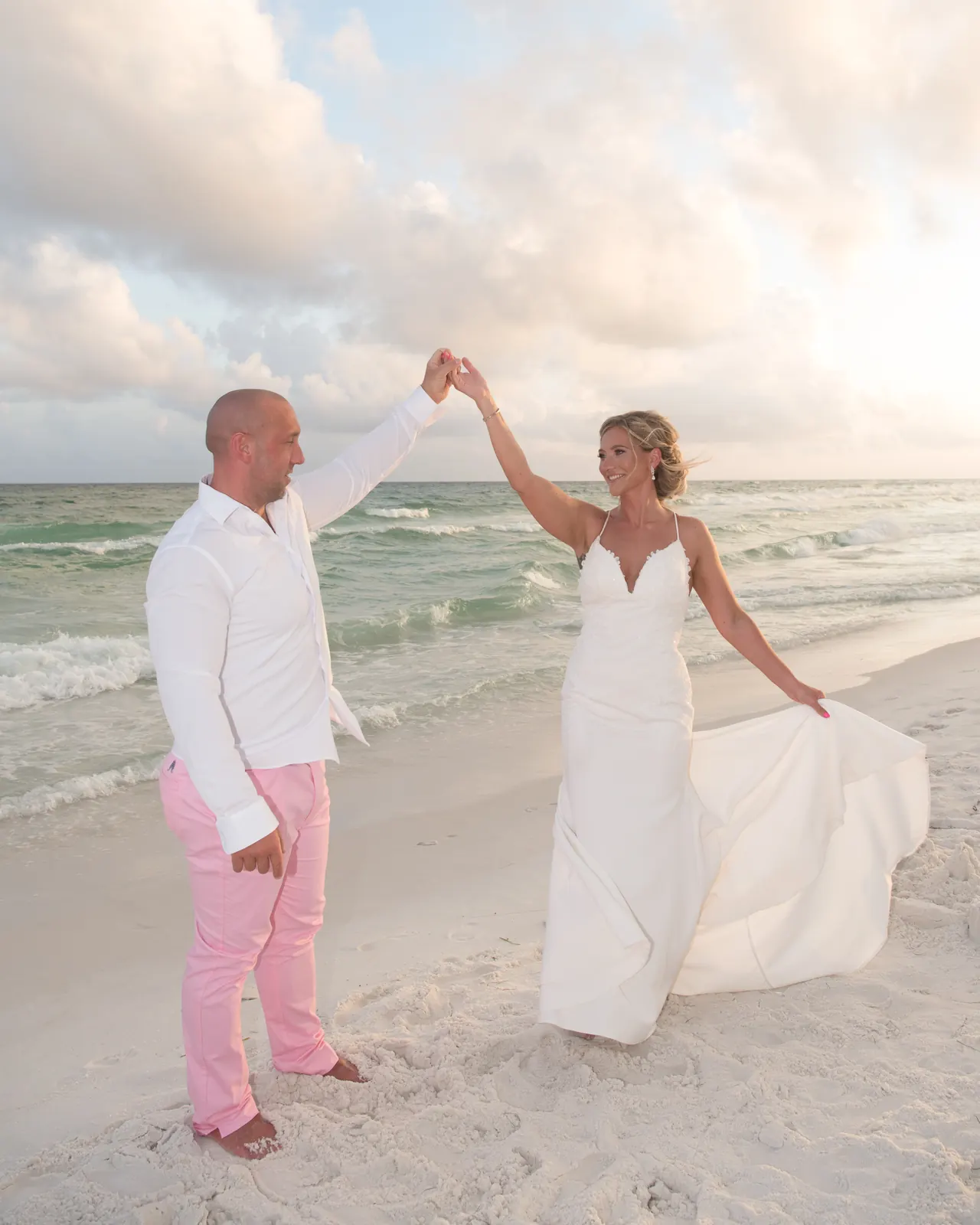Bride and groom twirling